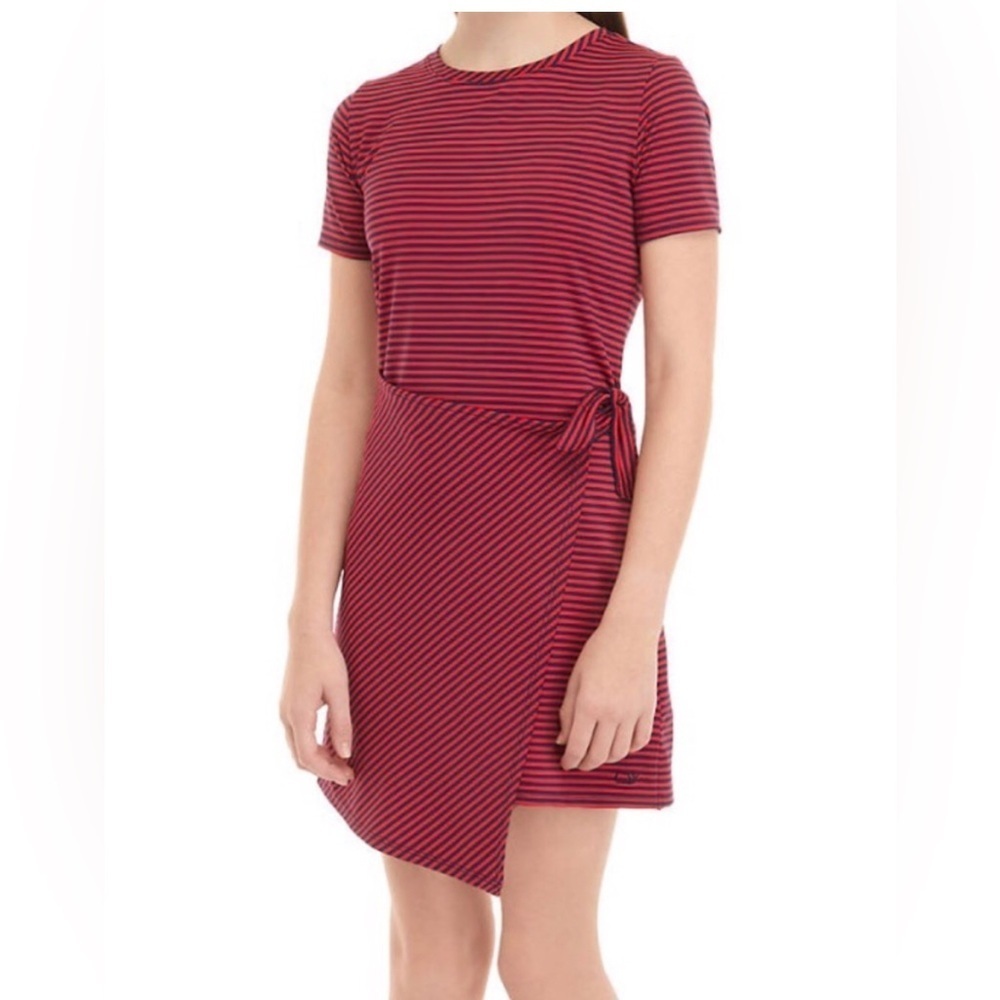 Vineyard Vines Girls 10-12 Sankaty Red and Blue Striped Wrap Dress